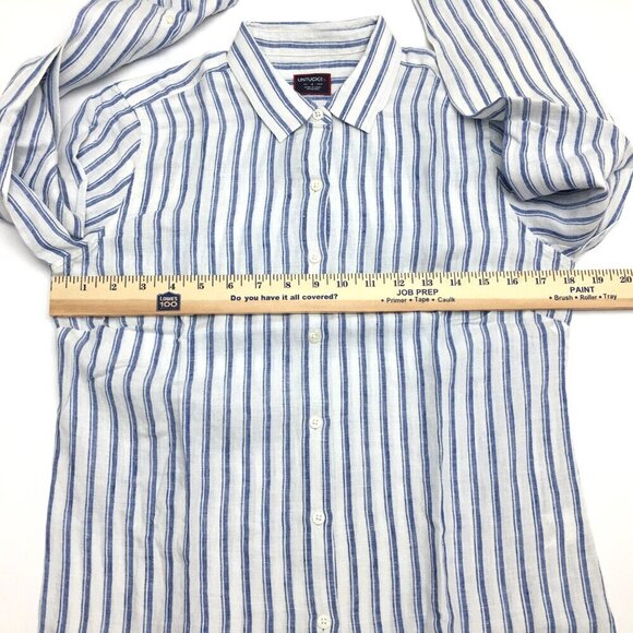New UNTUCKit Women's Linen Shirt Whelen Blue & White Stripe Button Up size 4 - Picture 4 of 9